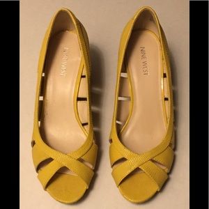 Nine West Yellow Cork Wedge Open Toe Heel